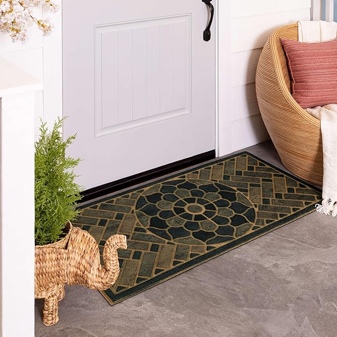 Mohawk Home Stoney Medallion Casual Ornamental Denim Blue 2' X 4' Door Mat Perfect for Porch, Garage