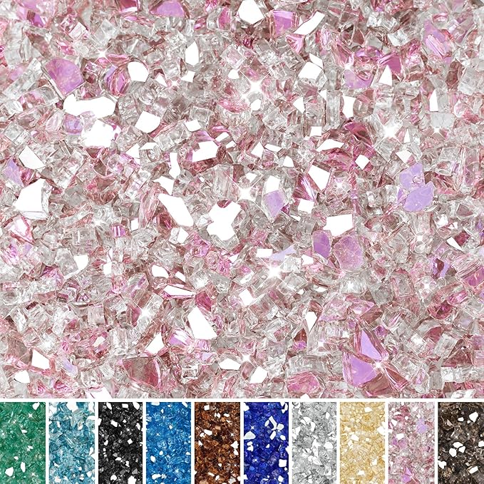 Skyflame 10-Pound Fire Glass for Fireplace Fire Pit and Landscaping, 1/4-Inch Rose Gold Reflective