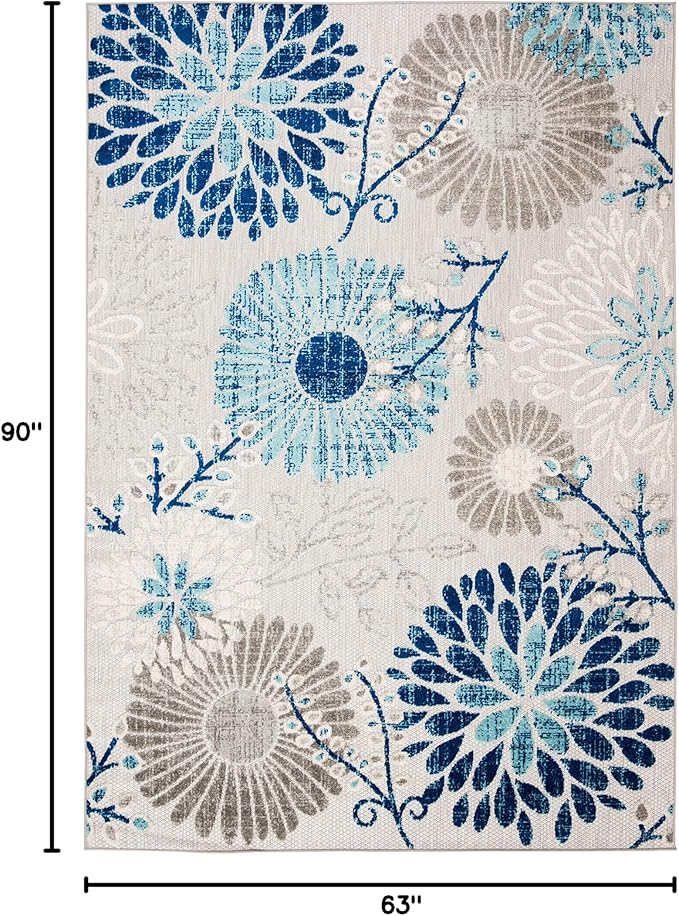 SAFAVIEH Washable Rug Outdoor Cabana Collection - 5'3" x 7'6", Grey & Blue, Non-Shedding & Easy to Clean, Ideal for Patio, Backyard, Mudroom (CBN832F)
