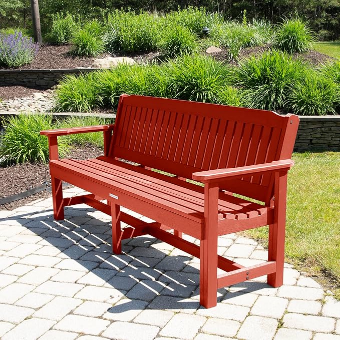 Sequoia Professional Commercial Grade Exeter Garden Bench, 6ft, Rustic Red