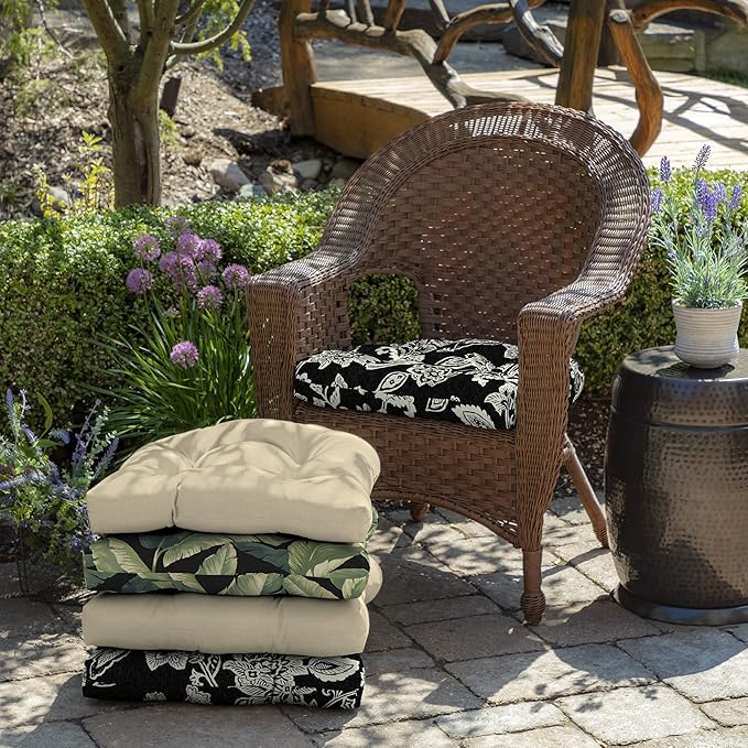 Arden Indoor/Outdoor Rocking Chair Or Wicker Chair Cushion, 2-Pack, 20 x 18, Water Repellent, Rain Proof, Fade Resistant Cushion for Rocking Or Rounded Back Chair Ashland Black Jacobean