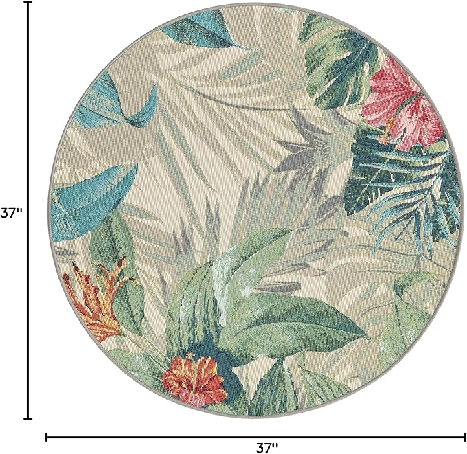 Unique Loom Outdoor Botanical Collection Area Rug - Kula (3' 1" Round, Multi/ Gray)