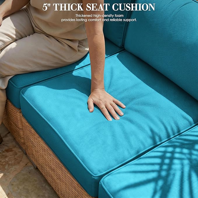 Outdoor Replacement Cushions for Patio Furniture, 5" Foam High-Density, 14-Piece Water-Resistant Outdoor Cushion for 6-Seat Sectional Patio Conversation Sets, Liner&Cover