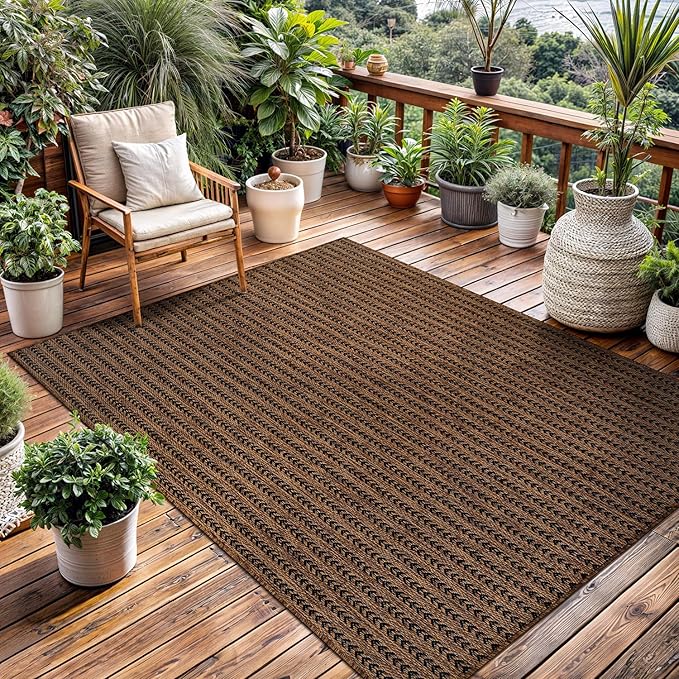 Washable Outdoor Rug 6x9 Modern Area Rugs Outdoor Carpets Striped Pattern Non Shedding Waterproof Easy Clean Patio Deck Porch Living Room Bedroom Garden RV (6 X 9 Gold)
