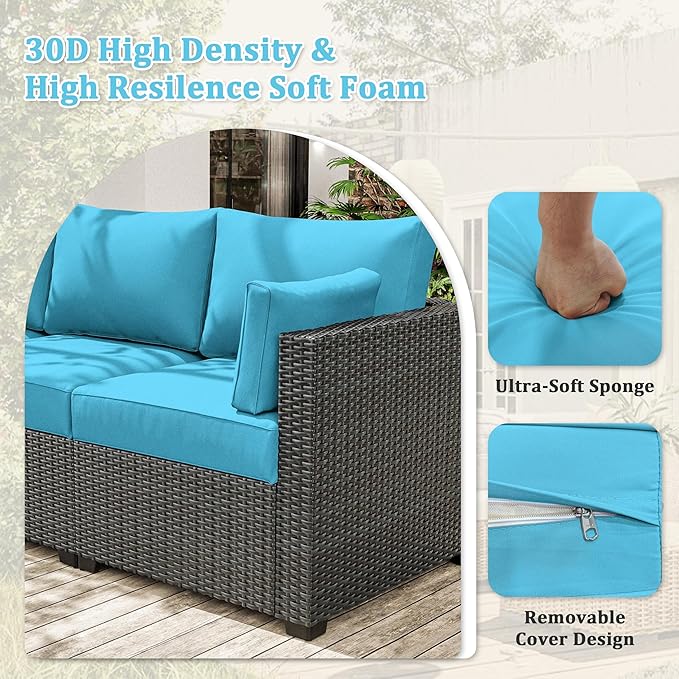 8-Piece Outdoor Cushions for Patio Furniture Thick Outdoor Chair Cushions Resilient Foam Waterproof Deep Seat Cushion Replacement for 3-Seat Sectional Sets Liner&Cover Lake Blue