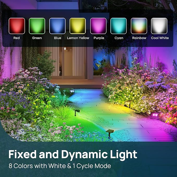 Linkind Solar Lights Outdoor Waterproof IP65, StarRay RGB Solar Spot Lights Outdoor, Color Changing Outdoor Solar Lights for Yard, Garden, Pathway, Holiday Decorations (Multicolor, 2 Pack)