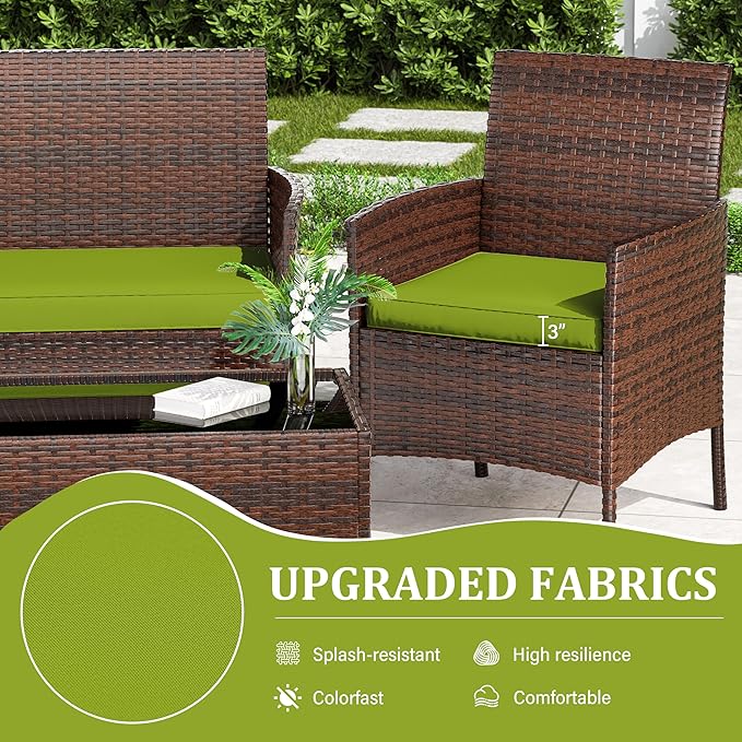 3 Pack Outdoor Replacement Cushions, Fit for 4-Seater Wicker Rattan Patio Conversation Set, 36x18x3,18x18x3, Liner & Cover