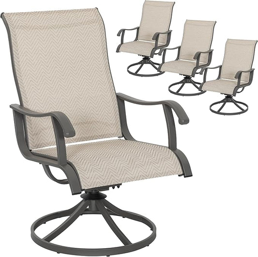 NUU GARDEN Patio Swivel Chairs Set of 4, Outdoor Dining Chairs with Armrests, Swivel Textilene Patio Dining Chair for All Weather, with Metal Frame, for Garden, Backyard, Deck, Poolside, Beige
