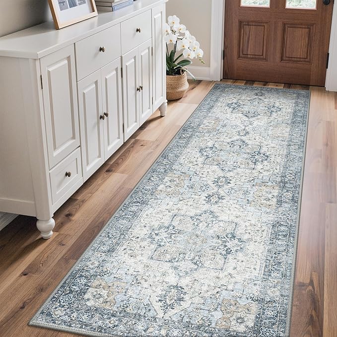GENIMO Outdoor & Indoor Runner Rug 2.5'x8', Waterproof, Non-Shedding, Easy Cleaning, Boho Mat for Patio, Kitchen, Balcony, Bath Room, Deck, Bedroom, Camping, Outside Carpet,Blue