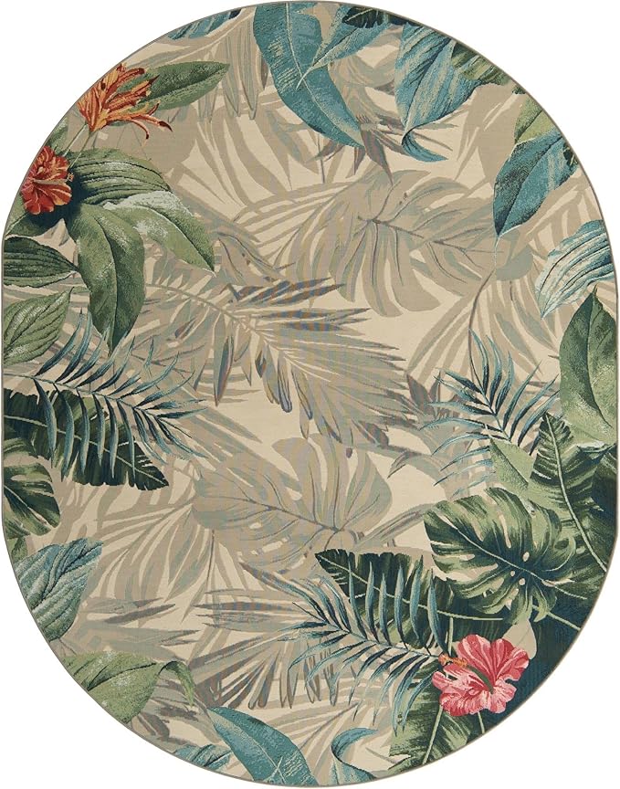 Unique Loom Outdoor Botanical Collection Area Rug - Kula (7' 10" x 10' Oval Multi/Gray)
