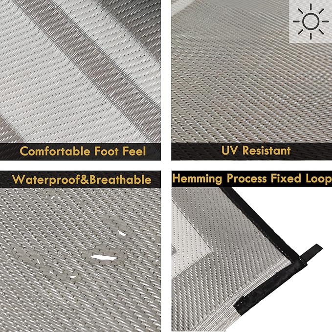 RURALITY Outdoor Rugs 5x8 for Patios Clearance,Waterproof Plastic Straw Mats for Porch,Deck,RV,Backyard,Balcony,Reversible,Recyclable,Easy to Clean,Modern Geometric