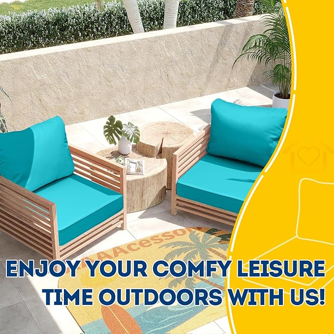 AAAAAcessories Outdoor Deep Seat Cushions, Waterproof, Fade-Resistant Patio Furniture Replacement Cushions, Set of 4, 24" x 24" x 5",Turquoise Blue