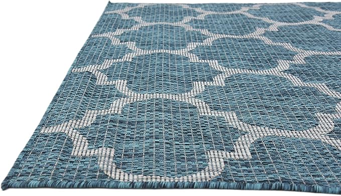 Unique Loom Outdoor Trellis Collection Area Rug (4' 1" x 6' 1" Rectangle, Teal/ Gray)