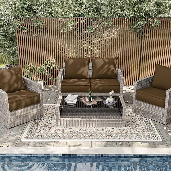 Outdoor Patio Chair Cushions Set 22 L X 22 W X 4 H Waterproof & Fade Resistant Deep Seat and Back Cushions with Removable Covers Outdoor Seat Cushion Set for Chairs and Sofas