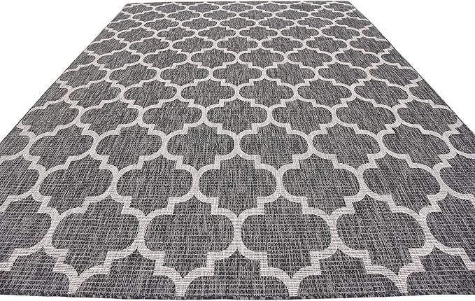 Unique Loom Outdoor Trellis Collection Area Rug (9' x 12' Rectangle, Black/ Ivory)