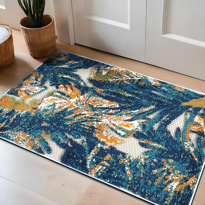 Rugshop Tropical Floral Leaves Indoor/Outdoor Area Rug Durable Polypropylene, Non-Shedding, Easy to Clean, Perfect for Patio, Backyard, Deck and Outdoor Lounge, High Traffic Areas, 2' x 3'