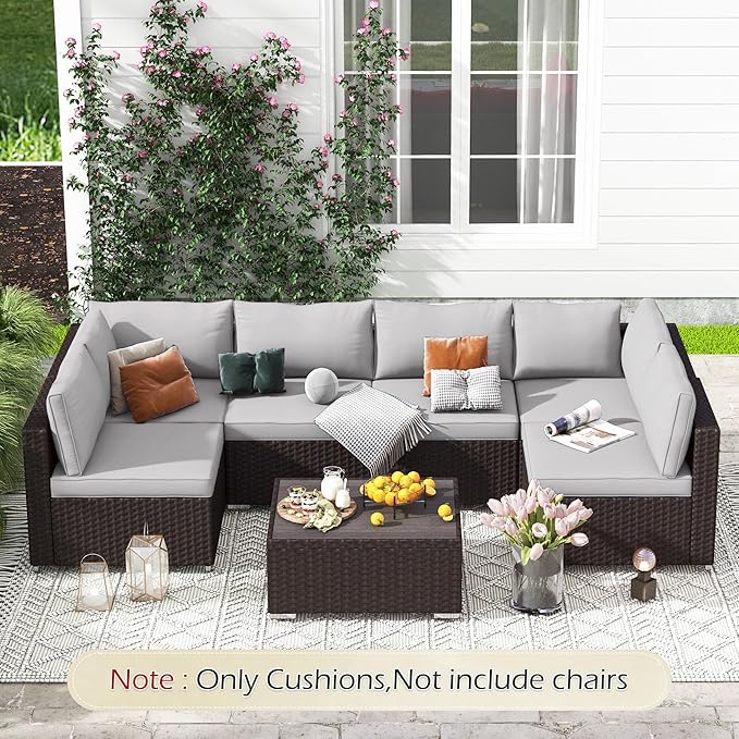 HOMREST Outdoor Replacement Cushions for Patio Furniture,Water-Repellent Sofa Cushion for 6-Seat Rattan Wicker Sectional Patio Conversation Sets,14-Piece Cushions Set for Outdoor Couch（Light Grey）