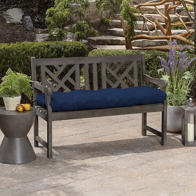 Arden Selections Outdoor Plush Modern Tufted Bench Cushion, 48 x 18, Water Repellent, Fade Resistant, Tufted Bench Cushion for Bench and Swing 48 x 18, Sapphire Blue Leala