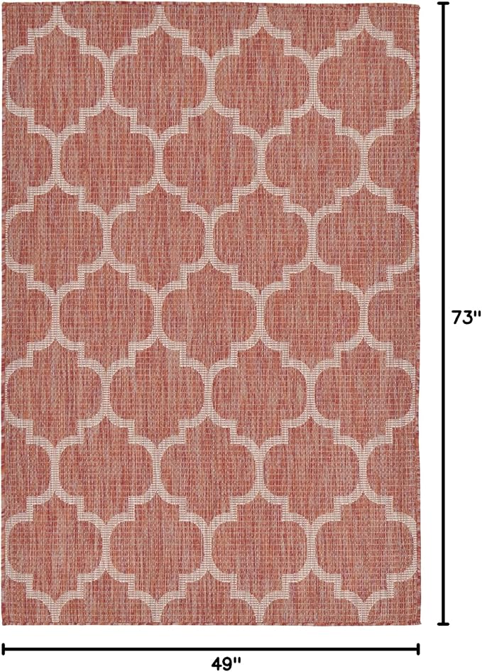 Unique Loom Outdoor Trellis Collection Area Rug (4' 1" x 6' 1" Rectangle, Rust Red/ Ivory)