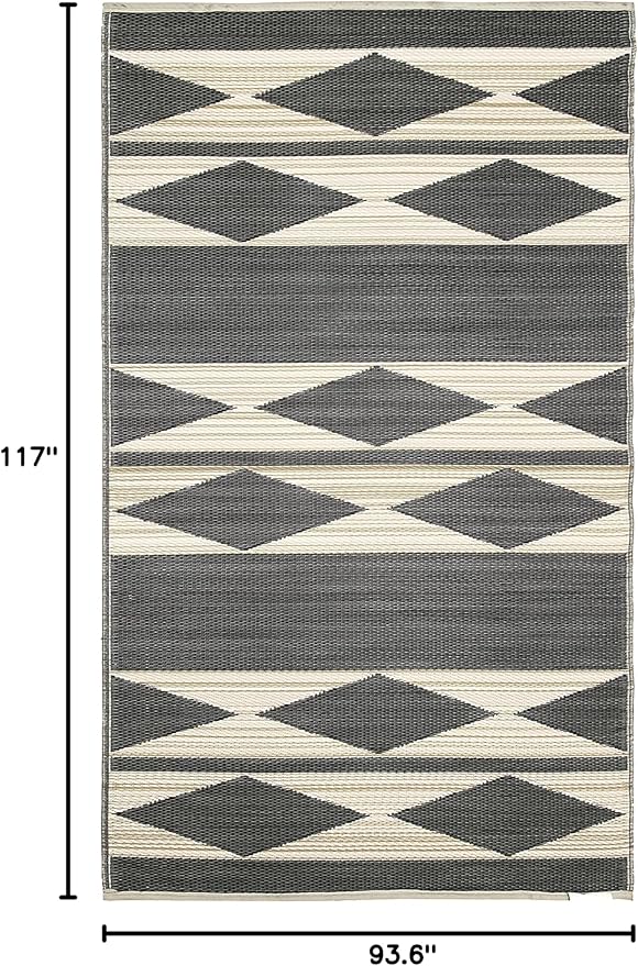 Fab Habitat Geometric Neutral Tribal Outdoor Rug - Waterproof, Fade Resistant, Crease-Free, Reversible - Premium Recycled Plastic - Patio Porch Balcony Deck - Cairo NaturalBlack - 8x10 ft