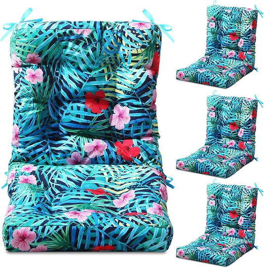 Hoteam 4 Set Outdoor Deep Seat Patio Chair Cushions Waterproof Patio Cushions Set 20 x 42 Inch for Furniture Replacement Removable Seat and Back(Palm)