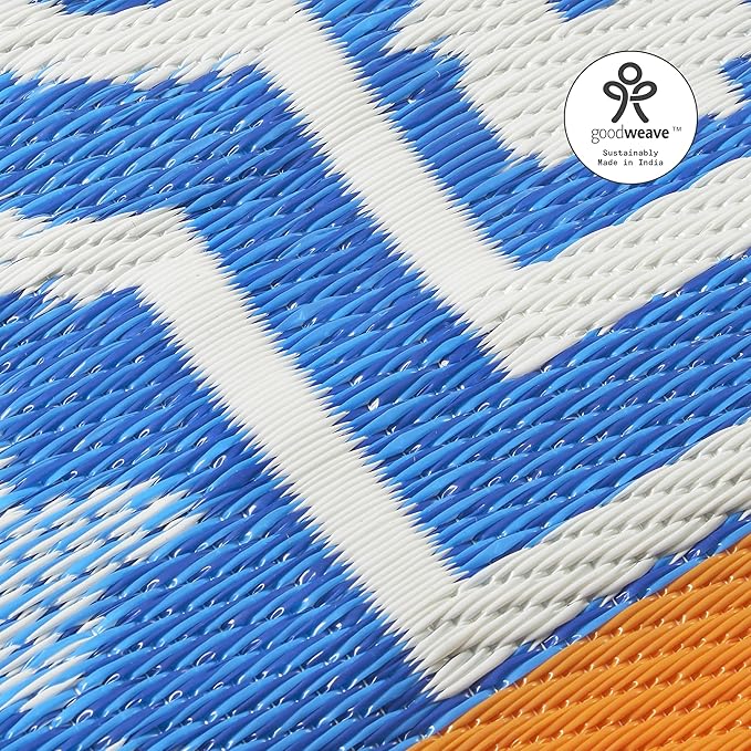 Fab Habitat Outdoor Rug - Waterproof, Fade Resistant, Crease-Free - Premium Recycled Plastic - Spanish Tile Farmhouse - Patio, Deck, Porch, Balcony, Laundry Room - Puebla - Blue - 4 x 6 ft