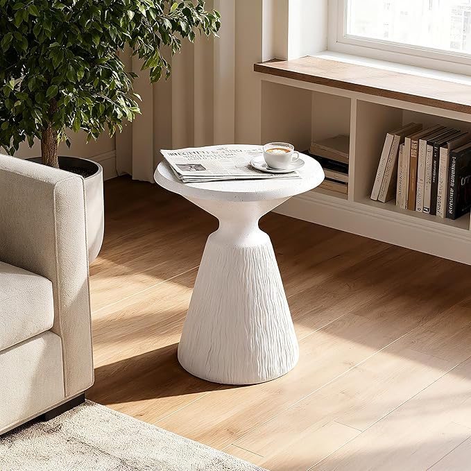 16.73" Cement End Tables for Patio,Modern Small Round Side Accent Table,Tree Stump Garden Stool Drum Indoor and Outdoor,Aqua Grey
