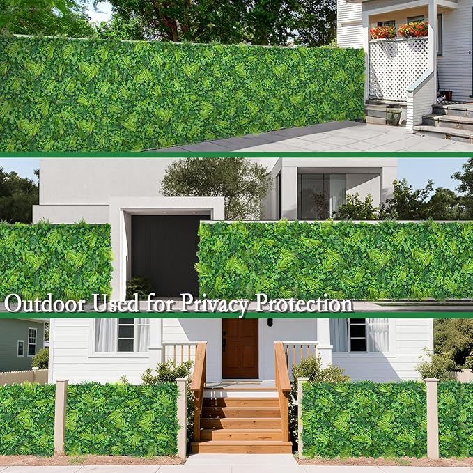 Artificial Plant Wall Panels, 20"x20" 8PCS Faux Grass Backdrop with UV Resistant Fern Leaves, Green Wall Decor for Outdoor Indoor Patio Garden Backyard