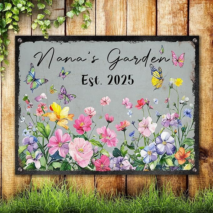 Custom Garden Signs Personalized Metal Tin Sign for Women, Funny Welcome Metal Sign for Outdoor, Patio, Yard Rustic Home Decor Gift for Mothers Day, Grandmas, and Gardening Lovers