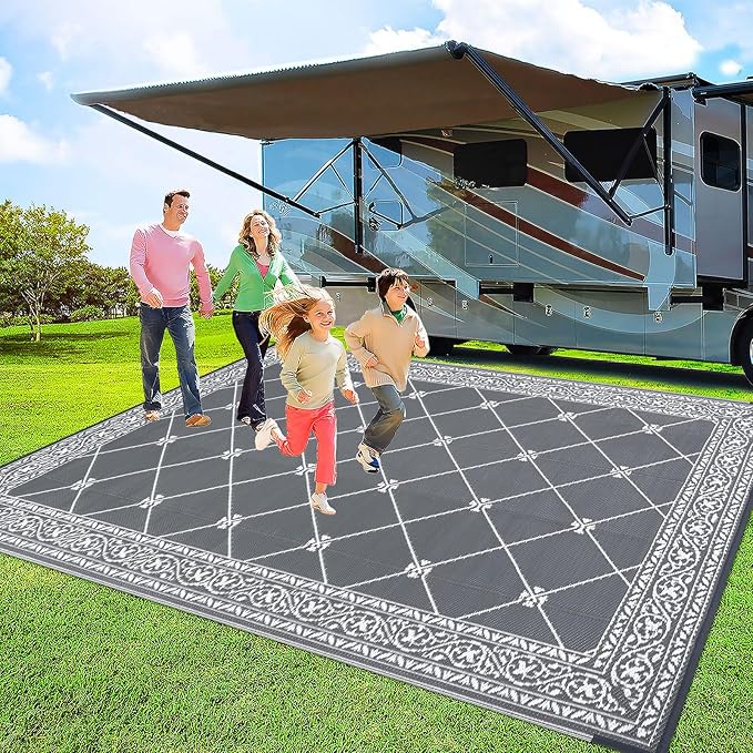 HiiARug Reversible Mats Outdoor Rug 6'x9' for Patio Plastic Straw Patio Rugs Outdoor Rugs Large Floor Mat for Ourdoor Decor,Garden, Patio, Backyard, Deck, Picnic, RV, Camping (Grey)