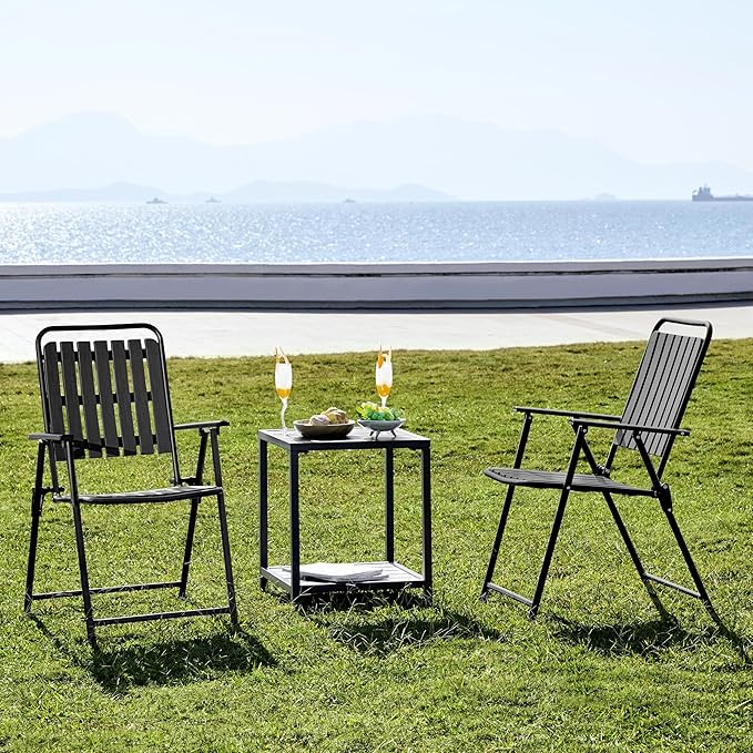 Yaheetech Folding Patio Chair Set of 8, Outdoor Dining Chair with Armrests, Plastic Patio Chair for Porch, Deck, Garden, Backyard, No Assembly Black