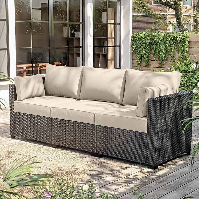 8-Piece Outdoor Cushions for Patio Furniture Thick Outdoor Chair Cushions Resilient Foam Waterproof Deep Seat Cushion Replacement for 3-Seat Sectional Sets Liner&Cover Cream