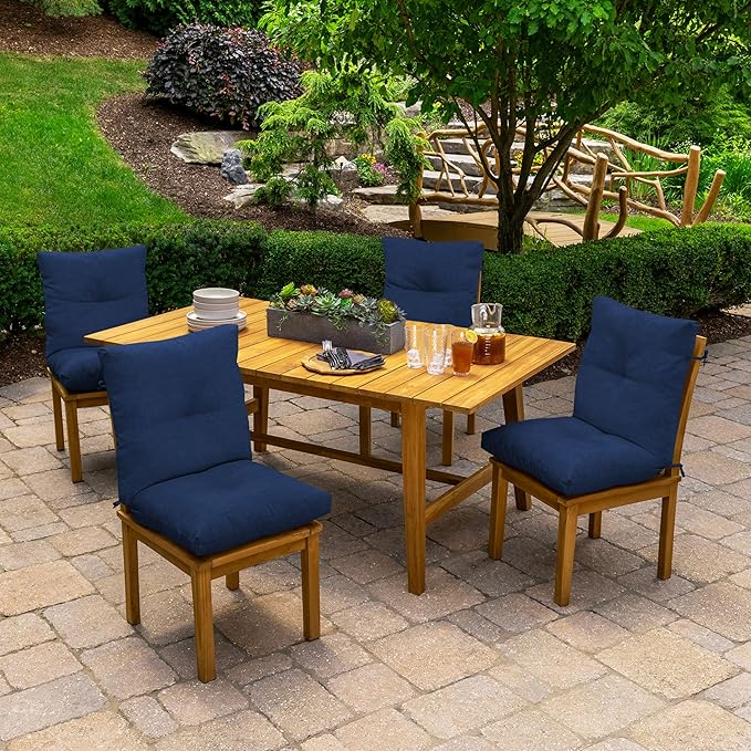 Arden Outdoor Plush Modern Tufted Blowfill Dining Chair Cushion, 21 x 40, Water Repellent, Fade Resistant, Tufted Cushion for Dining and Bistro Chairs, Sapphire Blue Leala