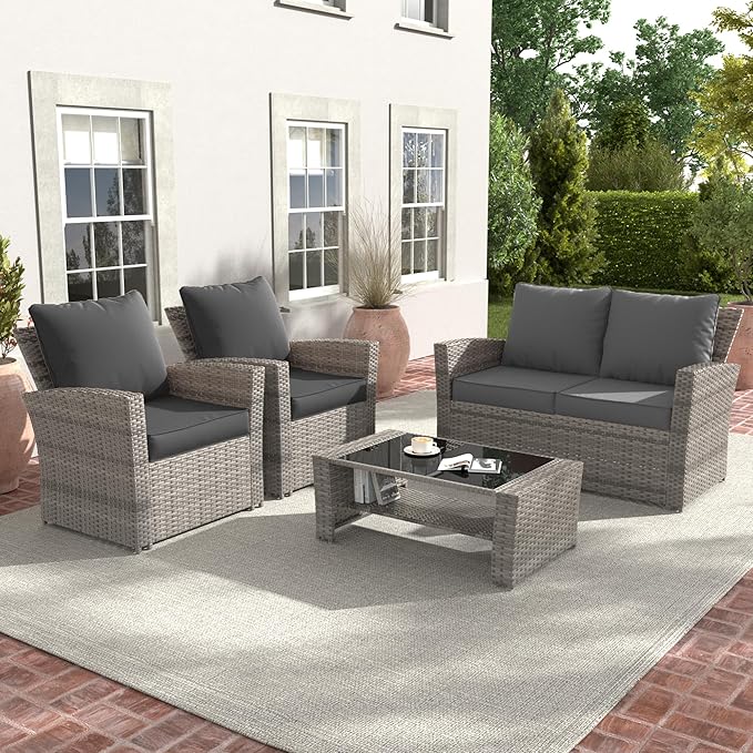 Amopatio Outdoor Cushions for Patio Furniture, Outdoor Chair Cushions Fits 8-seat Sectional Conversation Sets, Patio Replacement Seat Cushion for Patio Chairs (Grey)