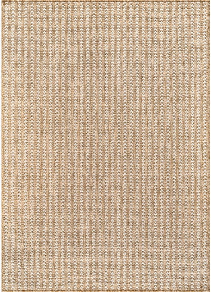 Washable Outdoor Rug 5x7 Modern Area Rugs Outdoor Carpets Striped Pattern Non Shedding Waterproof Easy Clean Patio Deck Porch Living Room Bedroom Garden RV (5 X 7 Natural)