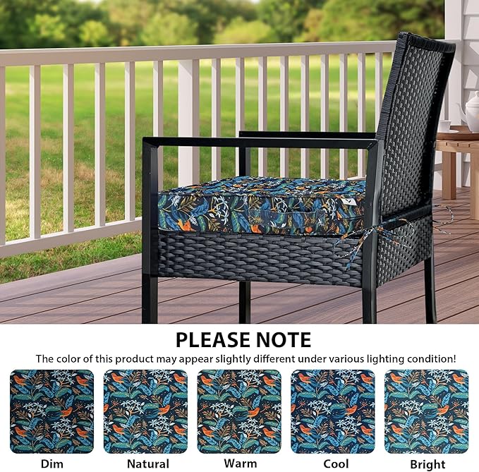 Outdoor Chair Cushions Set of 4,Waterproof Outdoor Seat Cushions for Patio Furniture,Patio Chair Cushion with Handle and Ties, Out Door Chair Pads,18.5" x 16" x 3", Black Nightingale