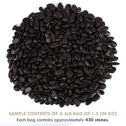 5 lbs Approx. 430 Black River Rocks Stones for Plants Pebbles for Indoor Plants | Aquarium Fish Tank Rocks | Polished Decorative Rocks for Vases (0.3-0.6 Inches)