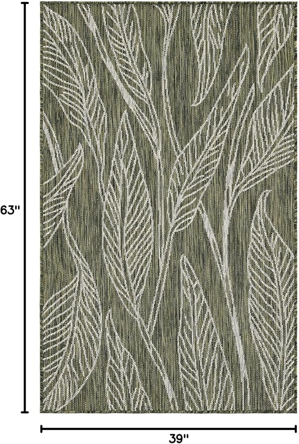 Unique Loom Outdoor Botanical Collection Area Rug - Leaf (3' 3" x 5' 3" Rectangle Green/Ivory)