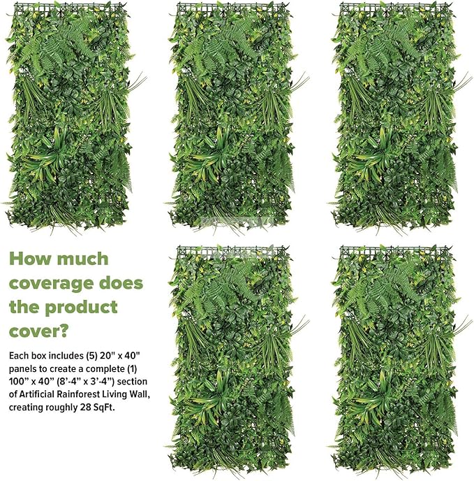 NatraHedge 20''X40'' Artificial Rainforest Living Wall Grass Wall Decor, 5Pcs (28SqFt) Hedge Leaf Grass Panels for Indoor, Outdoor, Garden and Balcony Privacy Fence Screen