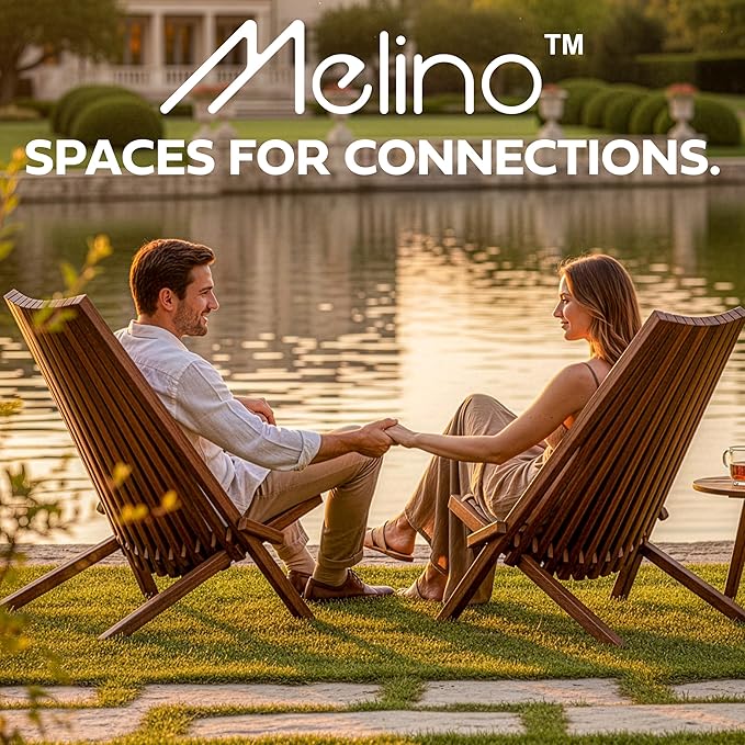 Melino 2PCS Wooden Folding Tamarack Chairs, FSC Certified Acacia Low Profile Adirondack Chairs, Wood Folding Chair for Outdoor, Patio, Porch, Pool, Backyard, Garden, Balcony and Deck - Chestnut - Pair