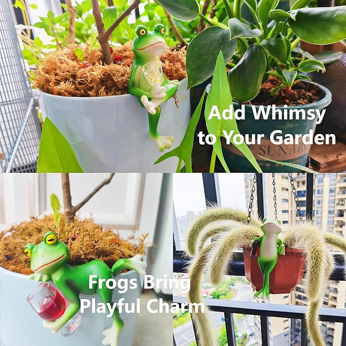 Plant Decorations for Pots:Tiny Frog Figuriner Outdoor/Indoor Planter&Home Decor| Garden Decor for Frogs Lovers | Frog Planter Hugger-Cute Frogs Figurines for Flower Pot