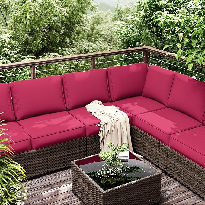 Outdoor Furniture Replacement Cushions, 5" Foam Foam High-Density, Fits 6-seat Sectional Rattan Conversation Set, 14 Piece Patio Water-Resistant Replacement Sofa Cushions, Liner&Cover
