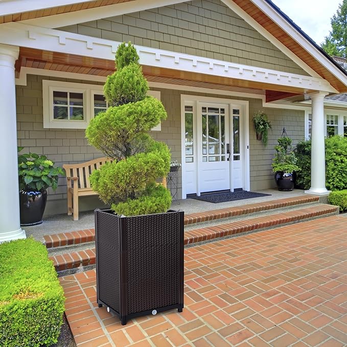 D'vine Dev Raised Patio Planter Box - Elevated Planter with Drainage Plug Raised Garden Beds for Growing Flowers, Herbs, Vegetables - Outdoor Standing Gardening Kit, Set of 4, RGB-D-4
