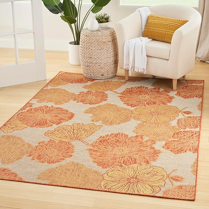 Nourison Home Garden Oasis Coral 5' x 7' Area Rug - Easy Clean, Non Shedding, Bed Room, Living Room, Dining Room, Kitchen (5' x 7')