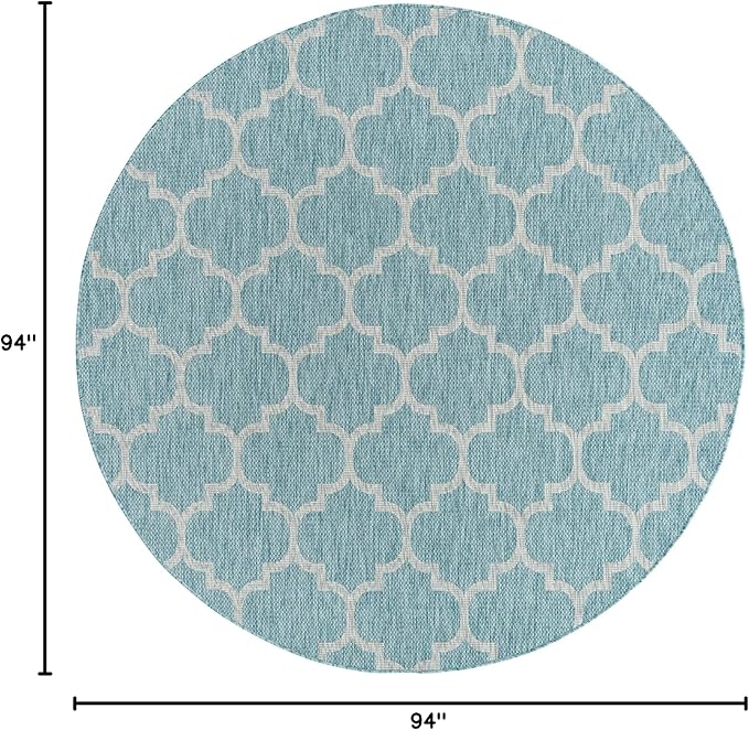 Unique Loom Outdoor Trellis Collection Area Rug (7' 10" Round, Aquamarine/ Gray)