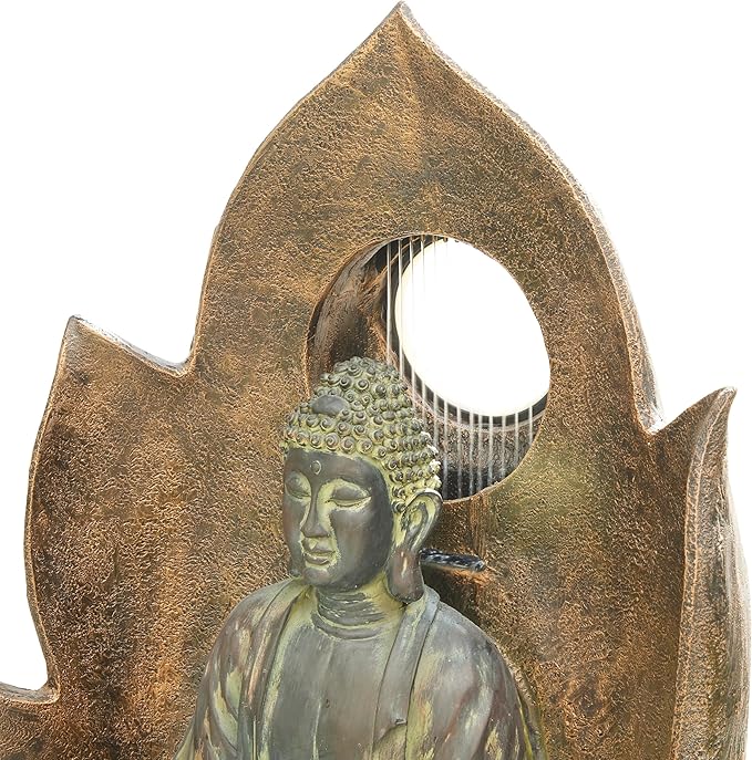 Alpine Corporation 59" Tall Outdoor Buddha Fountain with LED Lights, Elegant Water Feature for Garden, Patio, Yard & Outdoor Spaces, Realistic Stone Look, Calming Waterfall for Relaxation, Brown