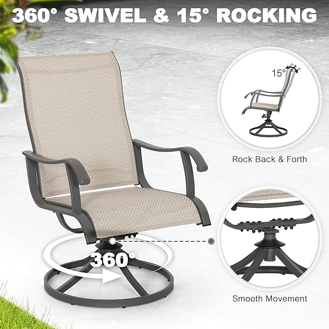 NUU GARDEN Patio Swivel Chairs Set of 4, Outdoor Dining Chairs with Armrests, Swivel Textilene Patio Dining Chair for All Weather, with Metal Frame, for Garden, Backyard, Deck, Poolside, Beige