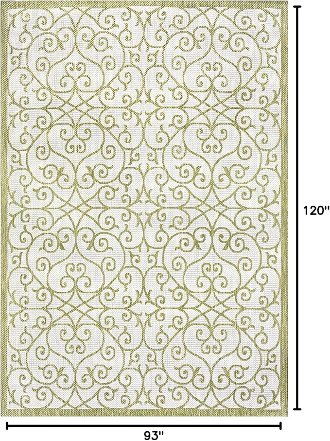 JONATHAN Y Vintage Filigree Indoor Outdoor Area Rug 8X10 Green/Cream, Madrid Textured Weave for Backyard, Patio, Porch, Easy-Cleaning, High Traffic, Pet-Friendly, Non-Shedding (SMB107H-8)