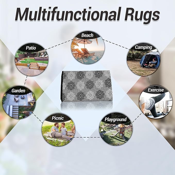 ARSUK Outdoor Patio Rug (5 x 3.3 ft) - Weatherproof, Indoor and Outdoor Use, Ideal for Garden, Camping, Balcony Carpet, Picnic, Backyard, Lightweight, Foldable, Recycled Plastic
