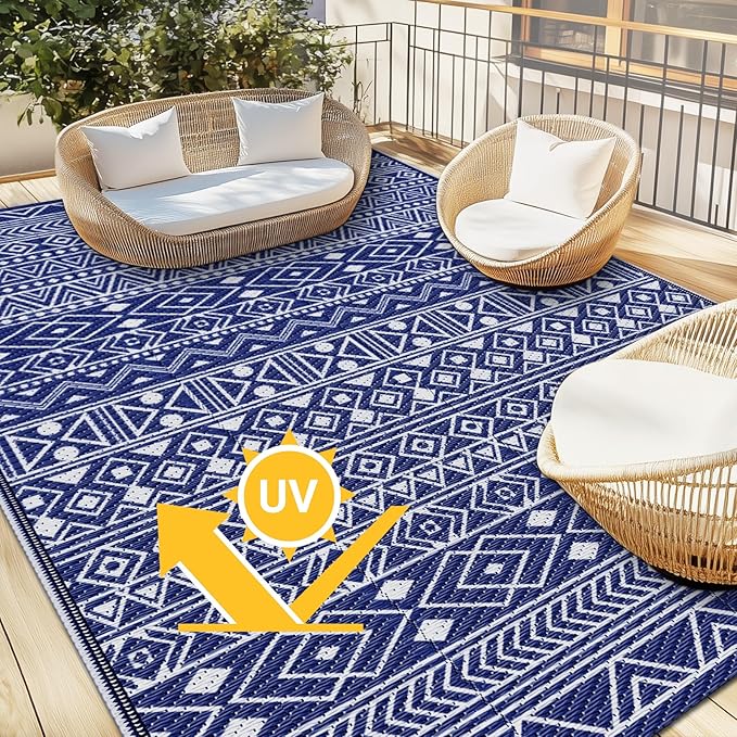 StepLively Outdoor Rug 6x9 ft, Reversible Waterproof Outdoor Plastic Straw Rug, Patio Rug Waterproof, Outdoor Large Area Rug for RV, Camping, Garden, Porch, All-Weather & Easy to Clean(Blue)